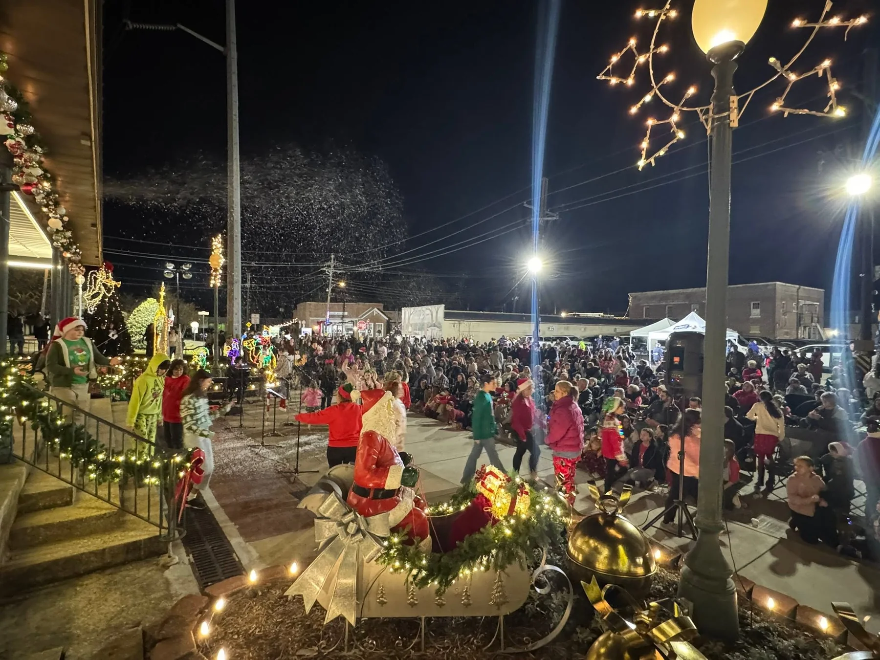 Families gathered for the Denham Springs Christmas tree lighting